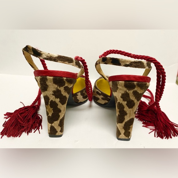 DOLCE & GABBANA Leopard Shoe Panne’ Velvet Red Silk Tassels Heel 39 New in Box - Picture 5 of 9